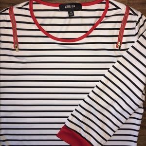 Casual Striped Spring Dress, Red & Zipper Accents